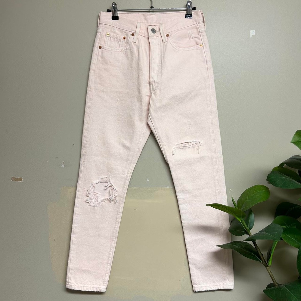 Levis 501 Skinny Distressed Pink Denim Jeans Womens 25 x 28
